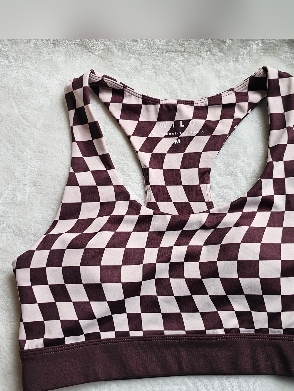 Willow Checkerboard Racerback Sports Bra in Mauve & Cream